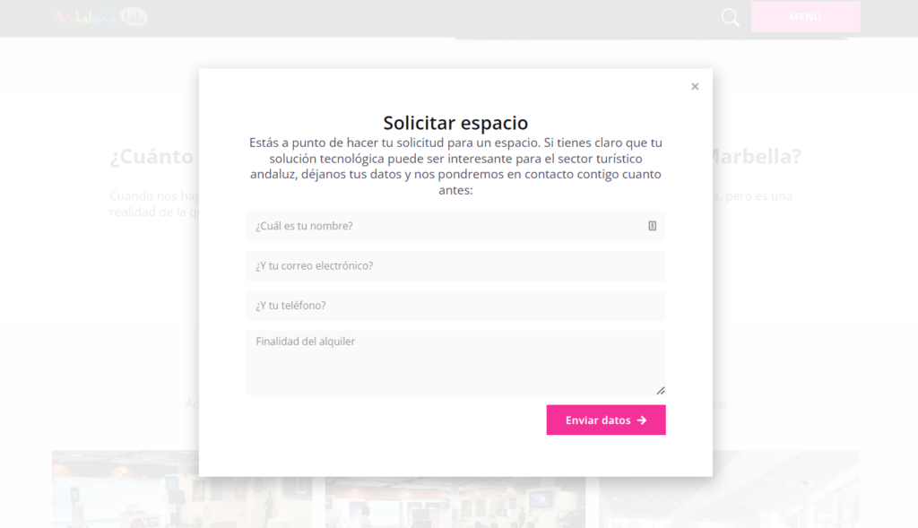 Solicitud de alquiler de espacios para eventos y reuniones Andalucía Lab